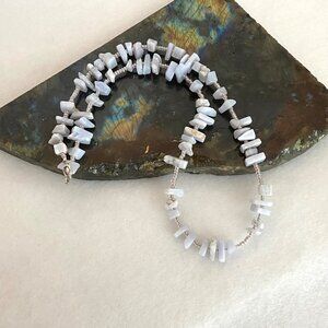 Sterling Silver 925 Blue Lace Agate Chip Beaded Necklace 17"